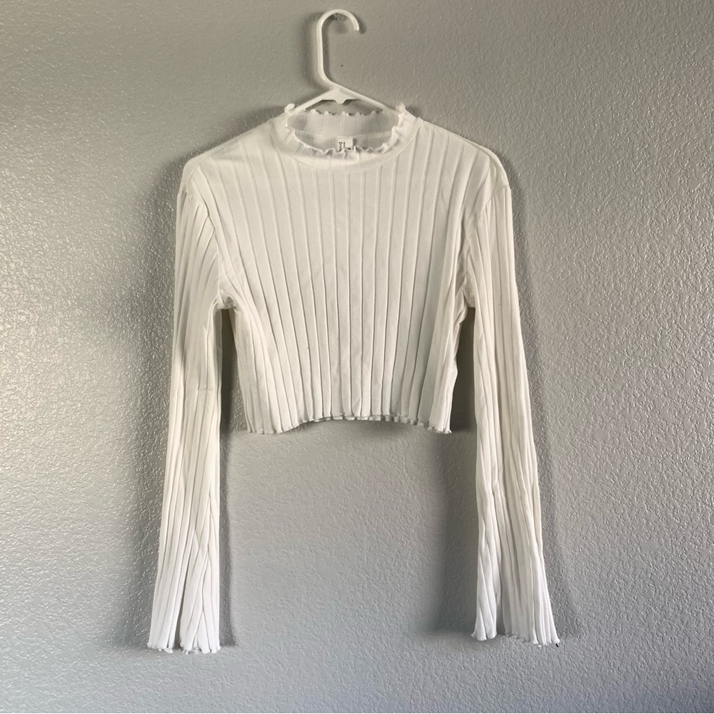 Ribbed Long Sleeved Crop Top Mock Neck